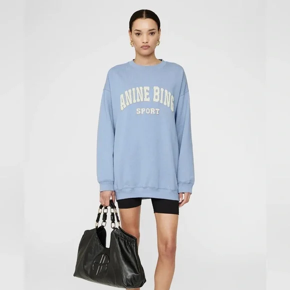 Anine Bing Blue Sweatshirt with Cream Logo - Picture 2 of 5